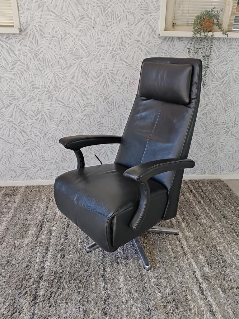 Skalma zwart leren design relax fauteuil handmatig, Huis en Inrichting, Fauteuils, Leer, Ophalen of Verzenden, Zo goed als nieuw