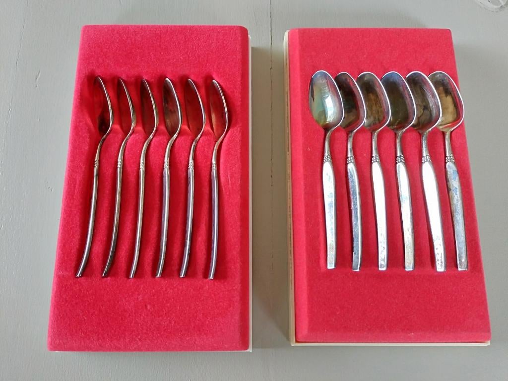 12 Verzilverde Robbe en Berking mokka lepels, vintage, Ophalen