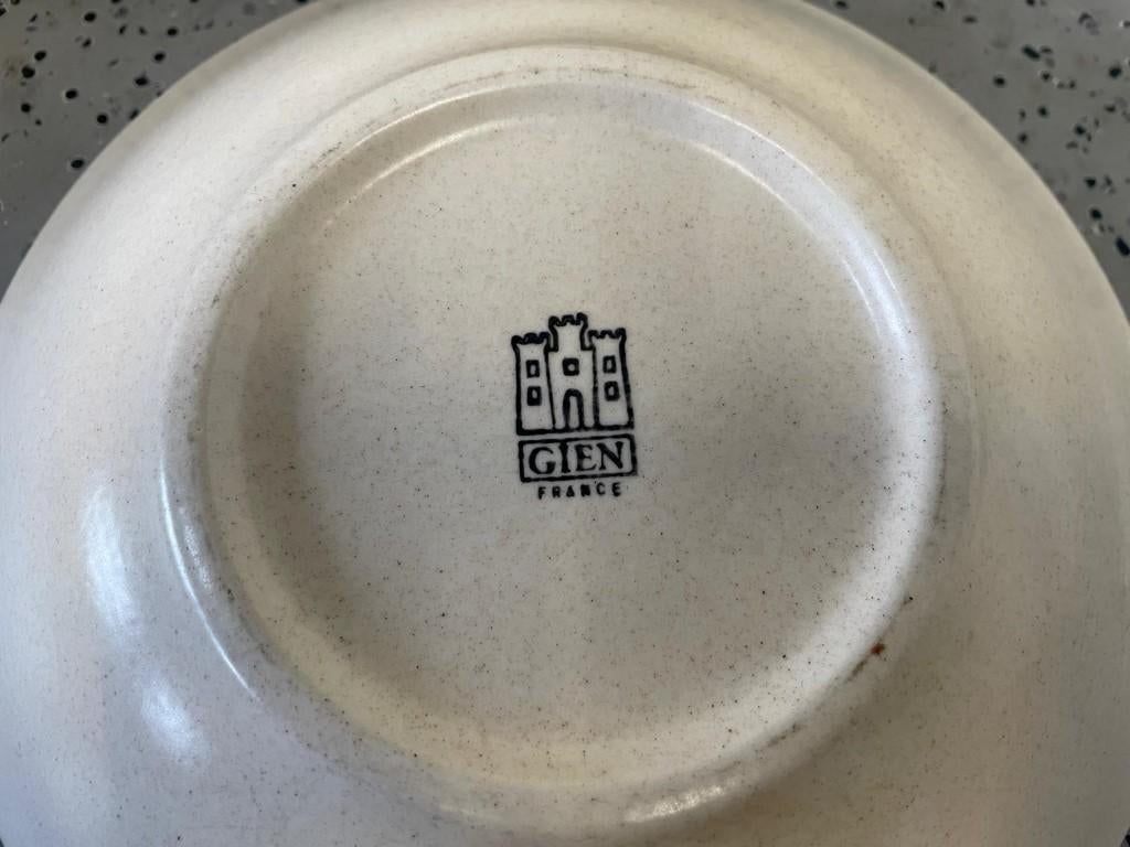 Servies Gien France, Beige met bruine rand, 29- delig, Antiek en Kunst, Antiek | Servies compleet, Ophalen