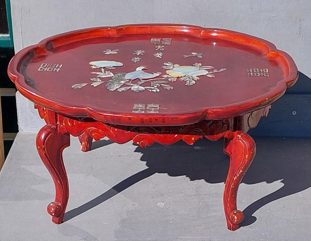Vintage Chinese houten theetafel met parelmoer inleg, Ophalen of Verzenden