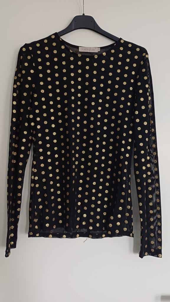 Zwarte doorschijnende top met gouden glitter cirkels, Kleding | Dames, Maat 38/40 (M), Zwart, Ophalen of Verzenden, VOYELLES