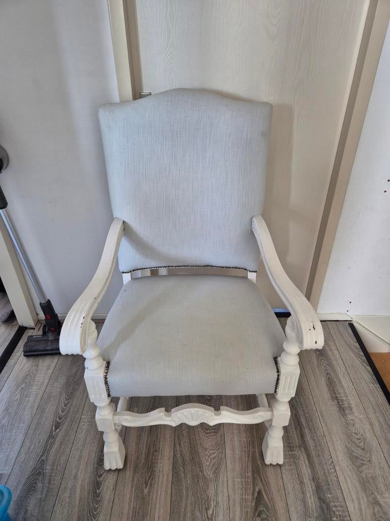 Stoel wit/licht blauw, Gebruikt, Wit, Stof, Eén