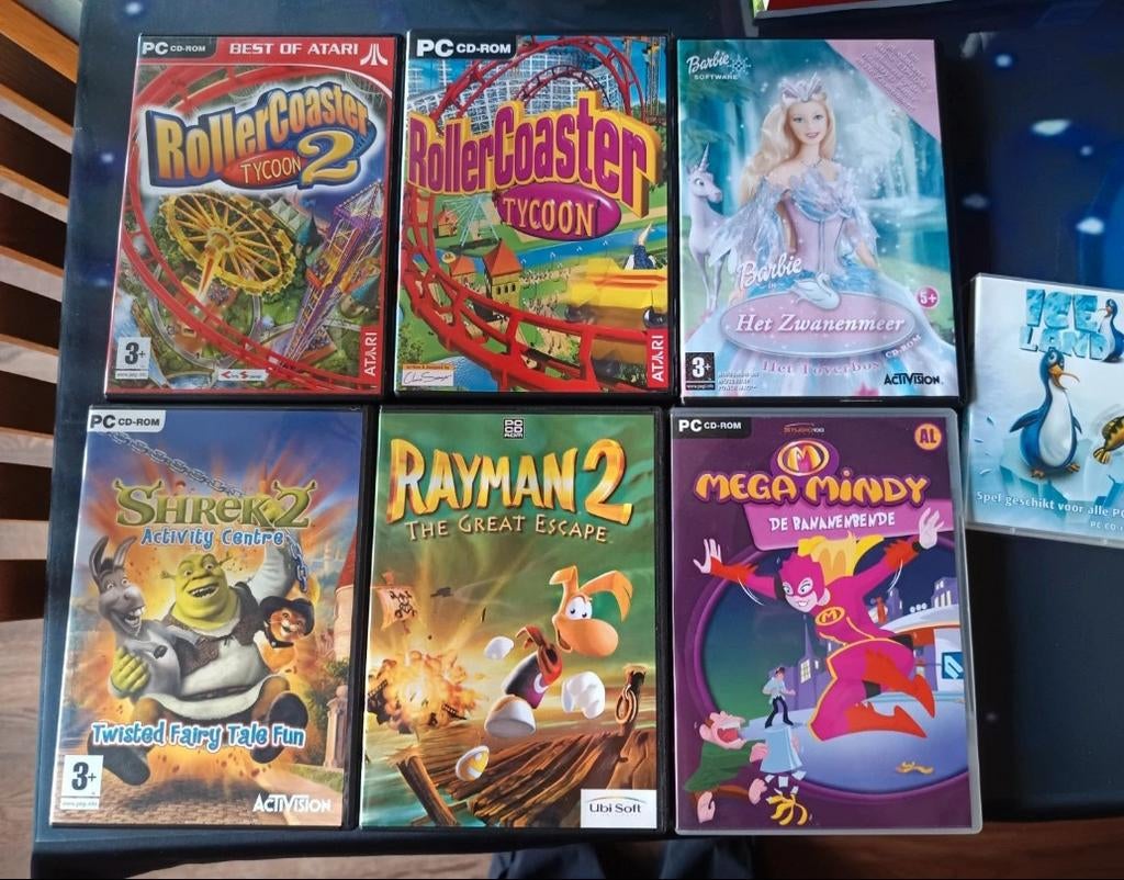 PC Games Divers - Rollercoaster, Shrek, Rayman, Barbie, Spelcomputers en Games, Games | Pc, Gebruikt, Simulatie, 1 speler, Vanaf 3 jaar