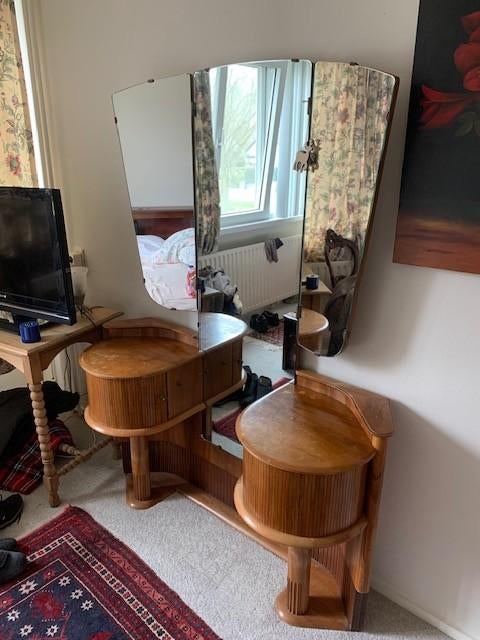 vintage kaptafel tambour ronde deurtjes, Ophalen, Gebruikt, 100 tot 150 cm, Vintage klassiek art deco