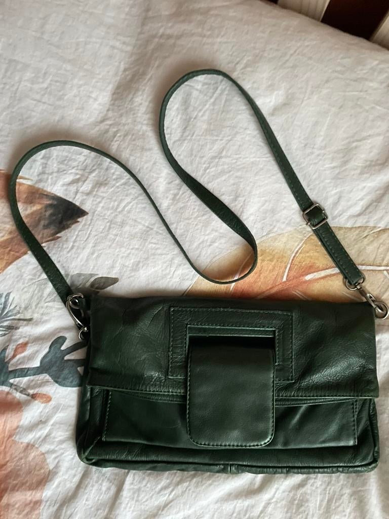 Groen leren  Envelop / Schoudertas, Sieraden, Tassen en Uiterlijk, Tassen | Damestassen, Ophalen of Verzenden, Zo goed als nieuw