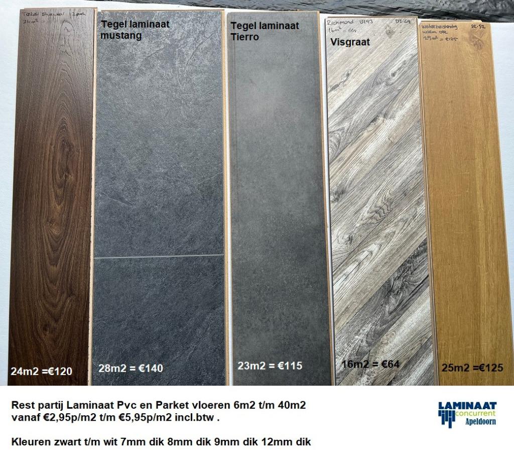 Rest Partij Laminaat Pvc en Parket vanaf €2,95p/m2, Ophalen, 75 m² of meer, Nieuw, Rest partij vloeren