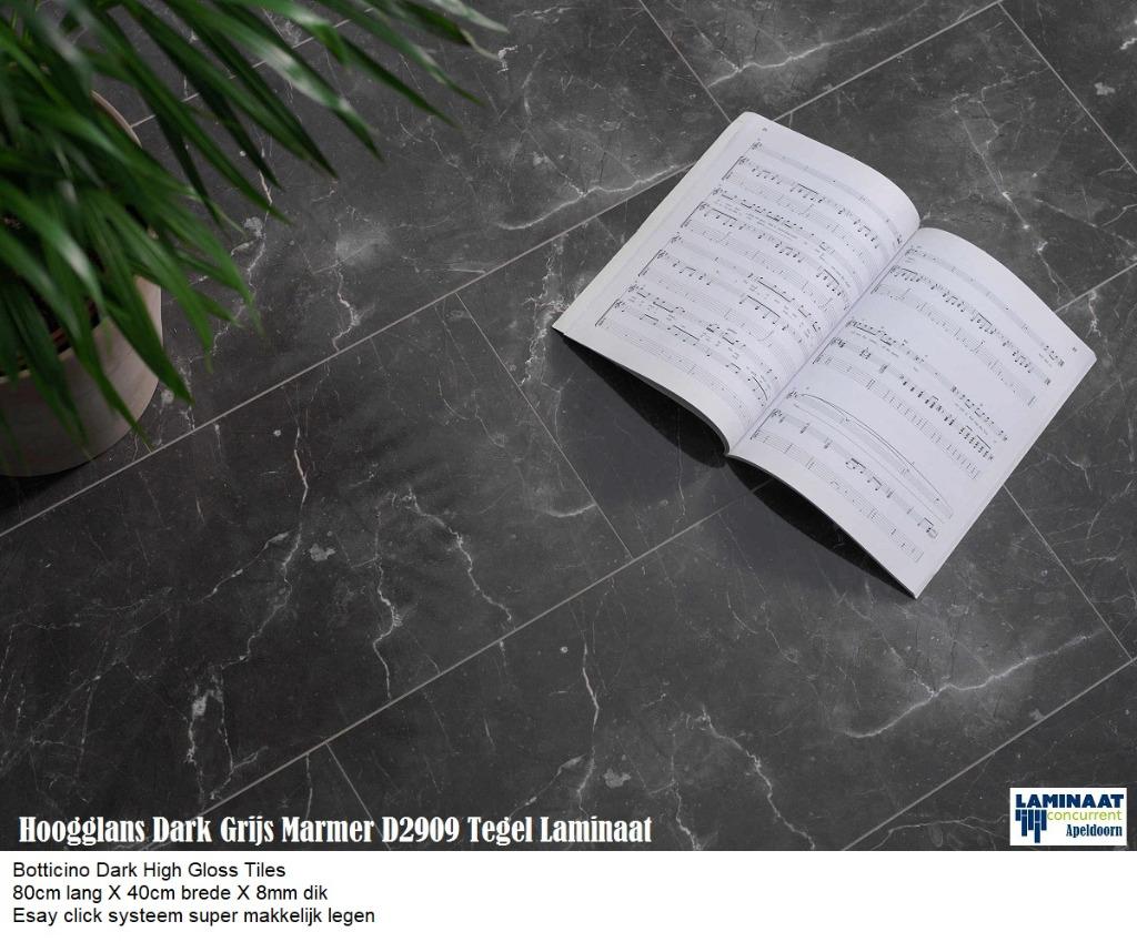 Hoogglans Tegel laminaat Botticino Dark D2909 8mm dik 4V, Huis en Inrichting, Stoffering | Vloerbedekking, Nieuw, Laminaat, Wit