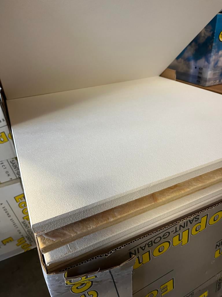 Plafondplaten 600x600 40mm - Wit Forst, 4 tot 8 cm, Nieuw, Minder dan 5 m², Glaswol