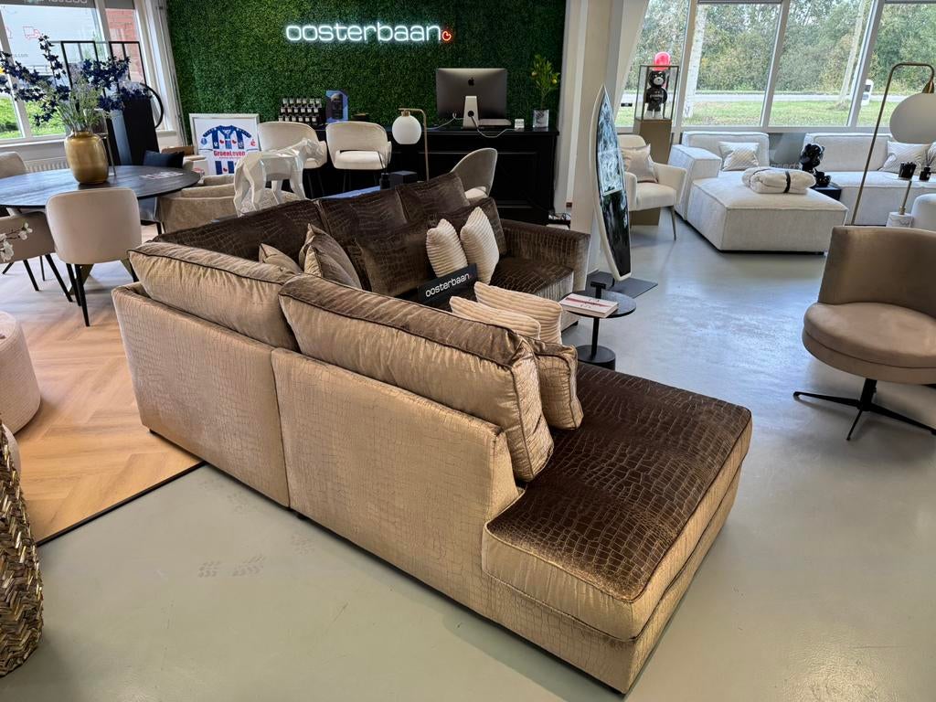 Luxe Velvet Croco Hoekbank Pocket 250x250cm NIEUW - UNIEK, Info@oosterbaanwonen.nl, Venus 31 8448CE Heerenveen, Hoekbank, 200 tot 250 cm