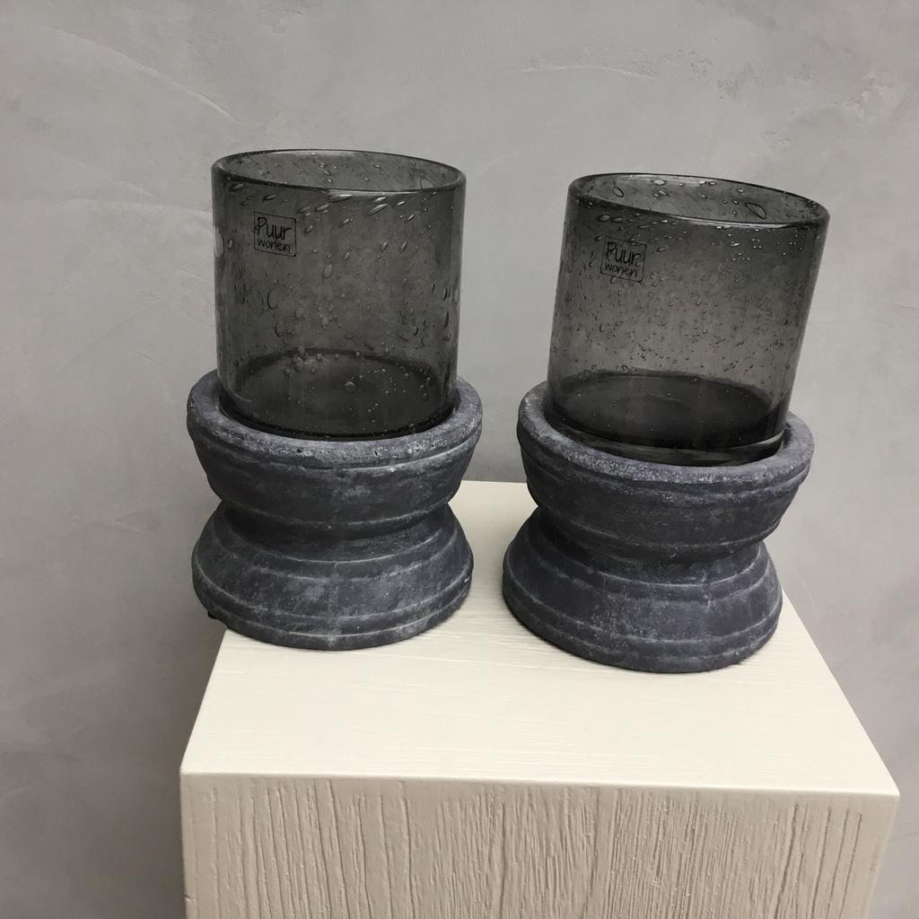 Betonnen kandelaars met bubbelglas sfeerlicht, Ophalen, Nieuw, Overige materialen, Minder dan 25 cm