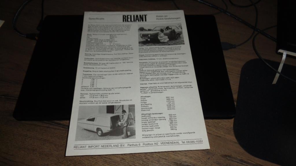 Folder RELIANT  ROBIN , ROBIN BESTELWAGEN, Ophalen of Verzenden, Zo goed als nieuw, Overige merken