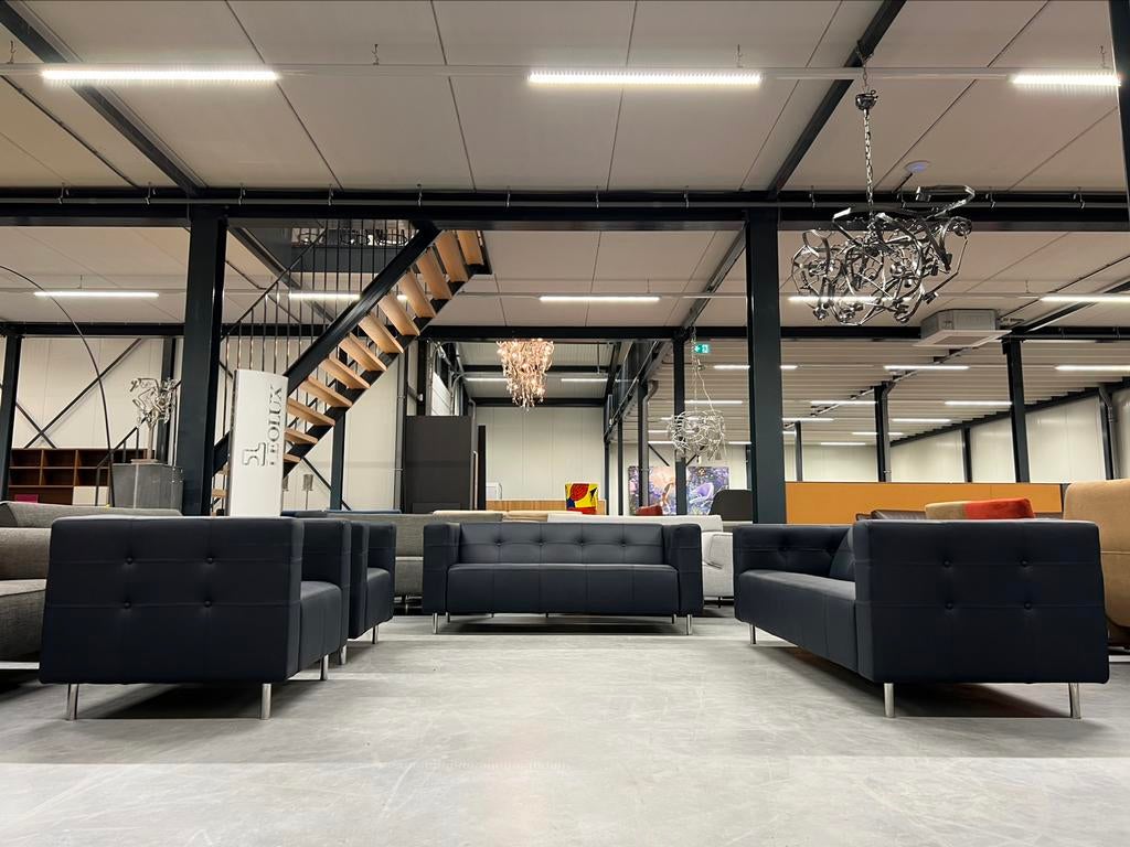 Nieuw Gelderland 6111 Zithoek Blauw leer Design Bank Stoel, Ophalen of Verzenden, Nieuw, 75 tot 100 cm, Leer