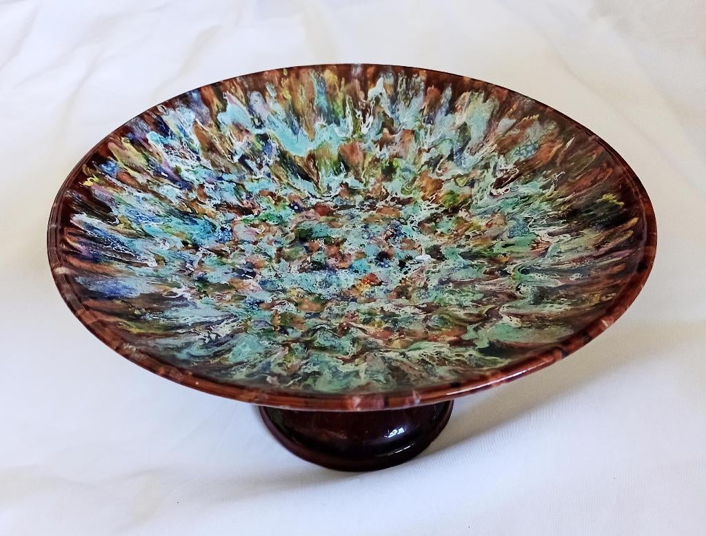 Bijzondere kleurrijke fruitschaal / serveerschaal, Gebruikt, Schaal, Rond, Ophalen of Verzenden