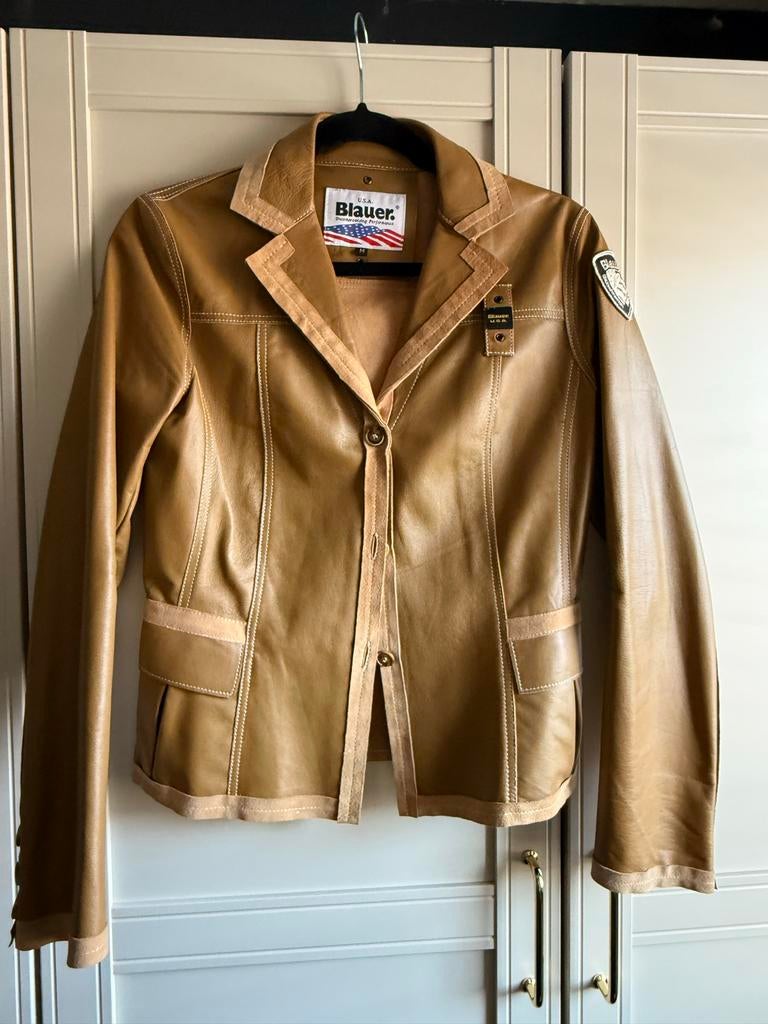 Blauer leren jasje - Maat s/m, Maat 38/40 (M), Beige, Ophalen of Verzenden, Zo goed als nieuw