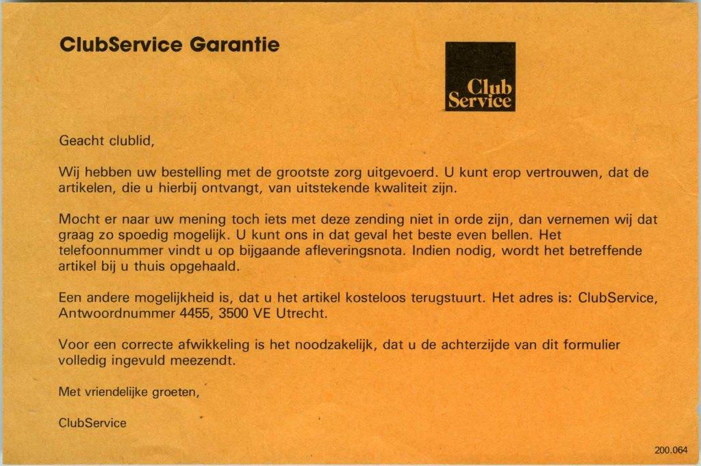 Clubservice Garantie, Ophalen of Verzenden, Zo goed als nieuw, Folder