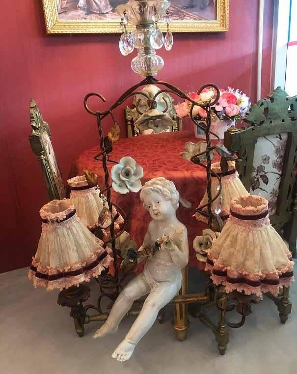 Antiek brocante kroonluchter Jordaanse hanglamp engel beeld, Ophalen of Verzenden, Gebruikt, Overige materialen