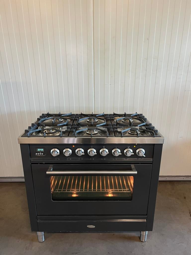 Luxe Boretti fornuis antraciet 6 pits - 90 cm, 60 cm of meer, Ophalen of Verzenden, Zo goed als nieuw, Gas