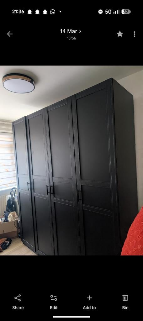 Grote IKEA PAX kledingkast met BERGSBO deuren, zwart-bruin, Ophalen, Met deur(en), 200 cm of meer, Modern, Strak