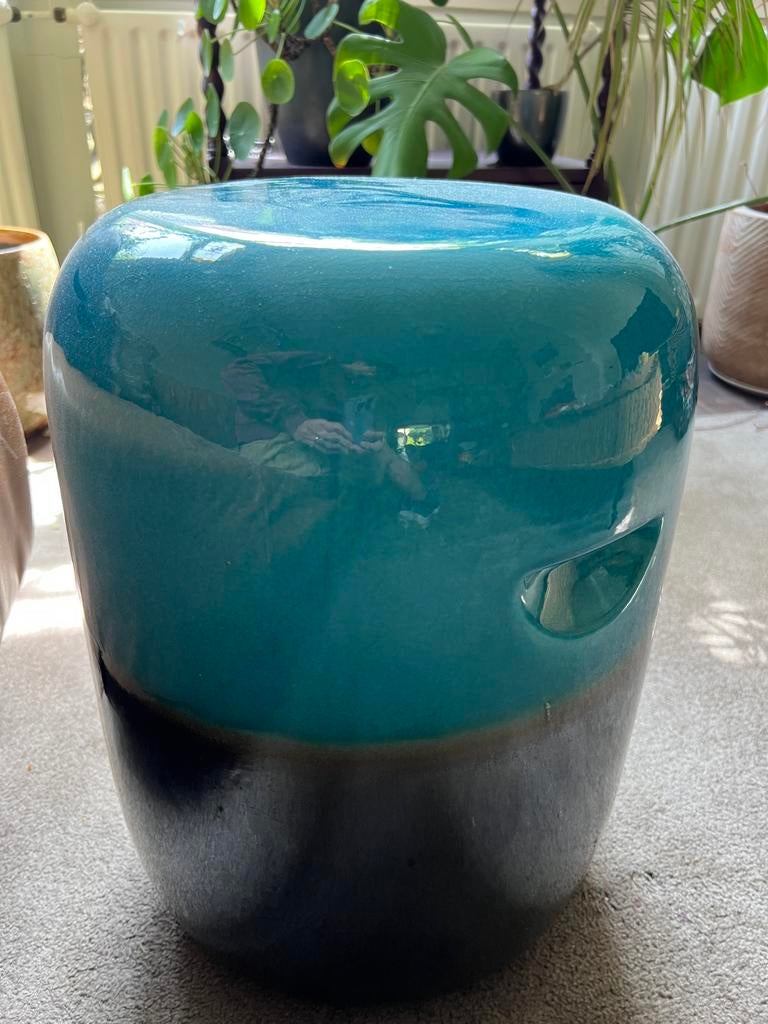 Geglazuurde bijzettafel Pols Potten, Huis en Inrichting, Tafels | Bijzettafels, Ophalen, Minder dan 55 cm, Gebruikt, Rond