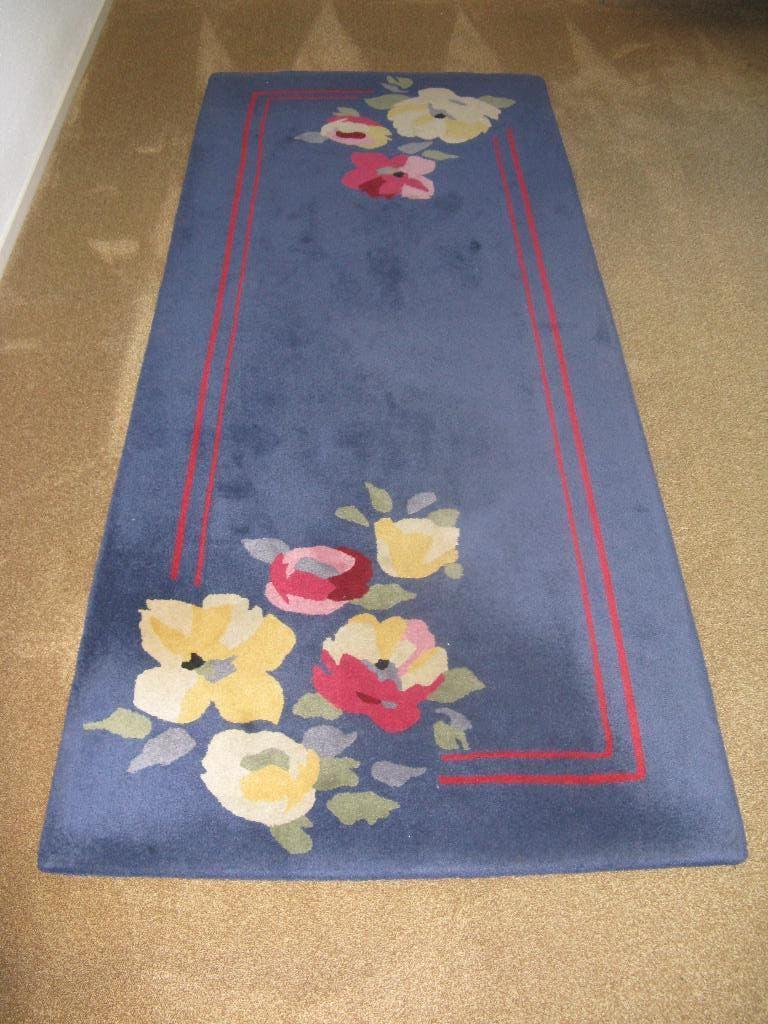 Vloerkleed handgeweven hal loper, Ophalen, Gebruikt, Blauw, Hangeven met bloemen logo