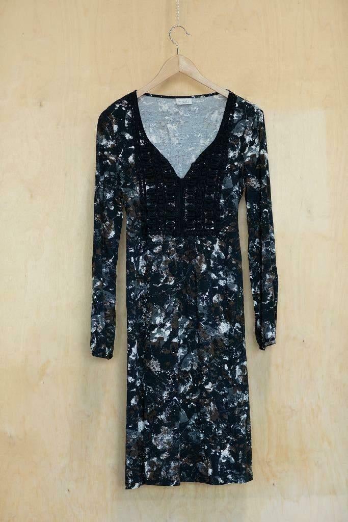 Bonaparte jurk zwart met print, jersey stof met kant 38 M, Maat 38/40 (M), Zwart, Ophalen of Verzenden, Zo goed als nieuw