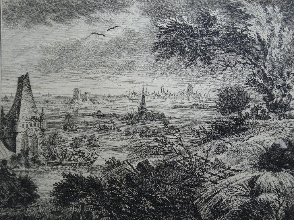 Gravure Dijkdoorbraak Z-Holland 1421 Dordrecht S. Fokke 1750, Verzenden