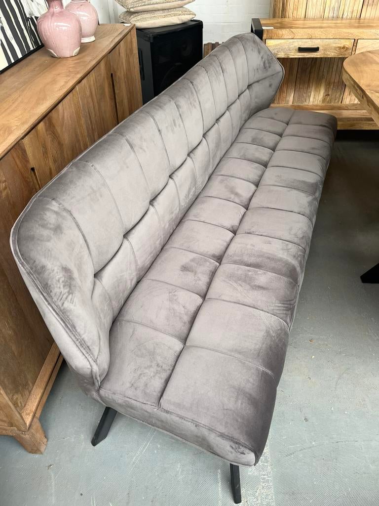 Magazijn leegverkoop eetbank velvetstof grijs met zwart 499, Overige kleuren, Drie, Nieuw, Ophalen of Verzenden