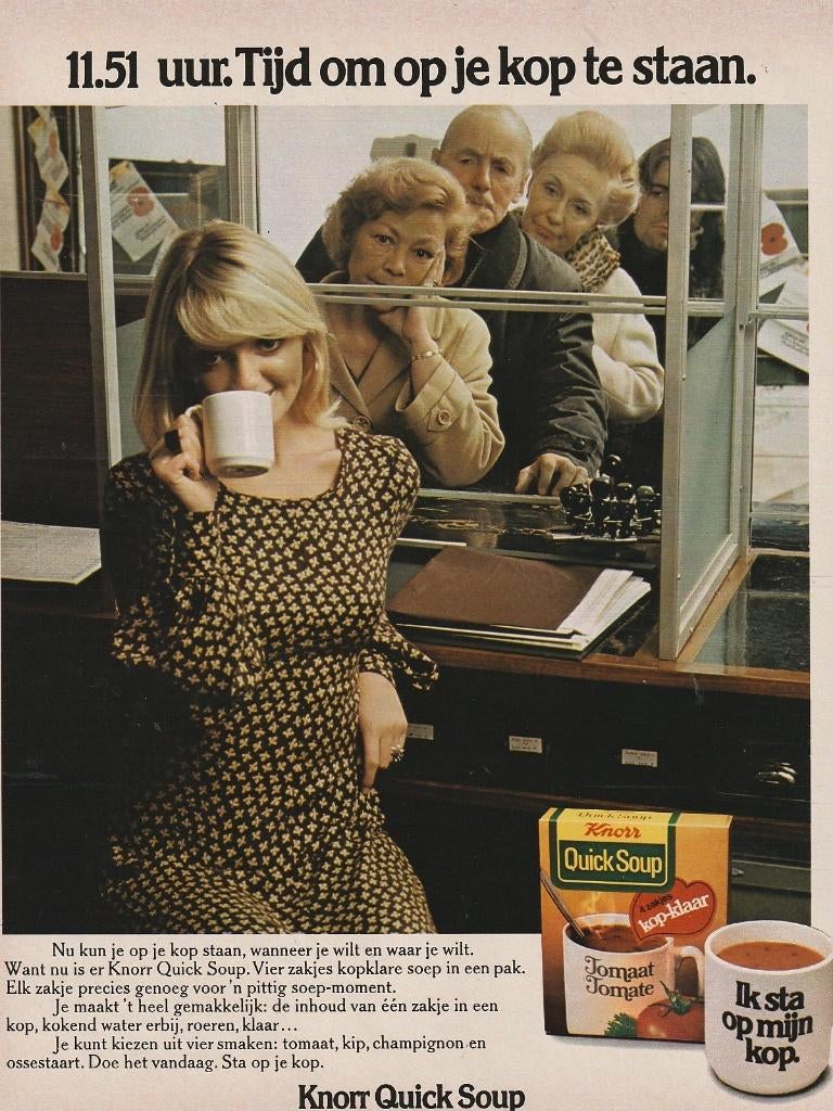 Retro reclame 1974 Knorr soep vrouw postkantoor, Verzenden, Overige typen