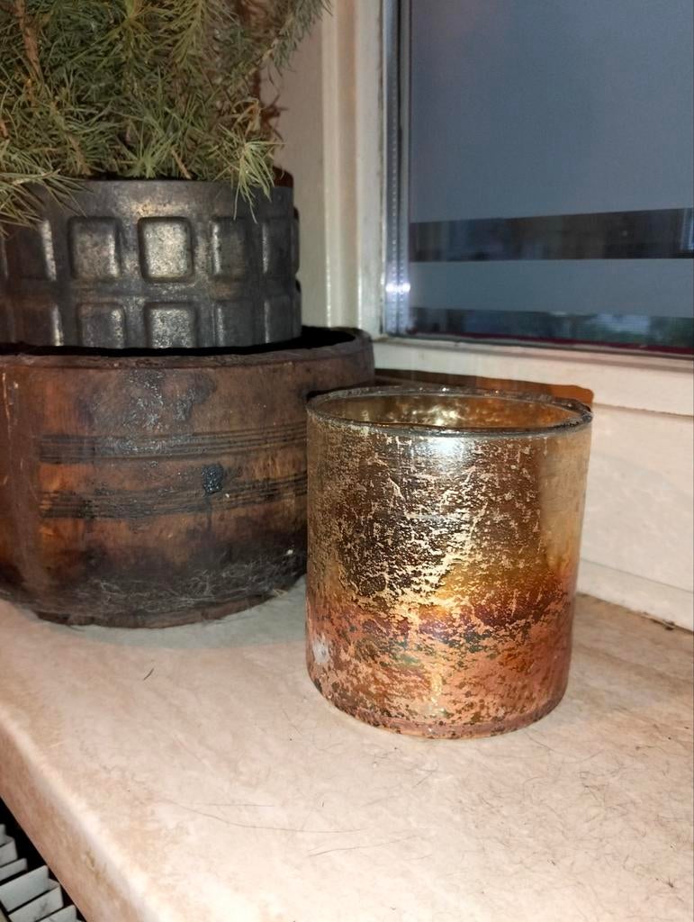 Mooi brocante waxine glas glaasje kandelaar, Ophalen of Verzenden