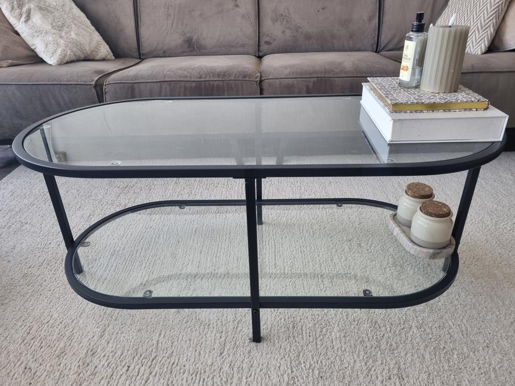 Salontafel ovaal, Ophalen, 100 tot 150 cm, 50 tot 100 cm, Glas
