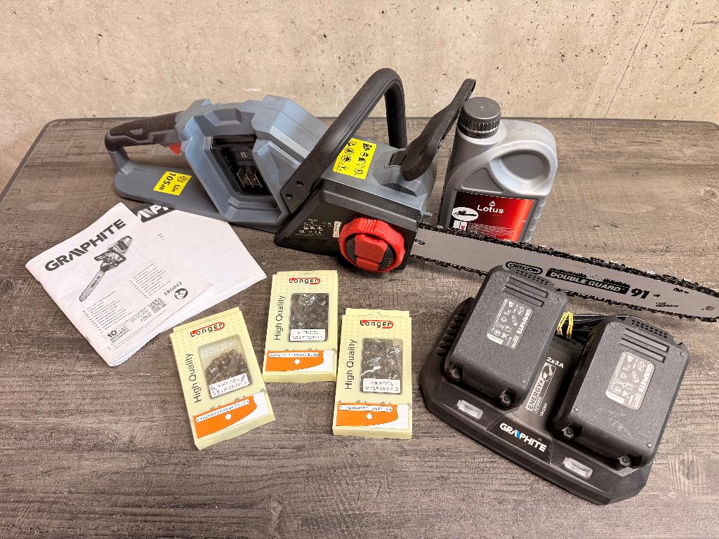 Graphite Energy+ Kettingzaag Koolborstelloos 36v incl 2 accu, Tuin en Terras, Ophalen, Zo goed als nieuw, Overige soorten, Graphite