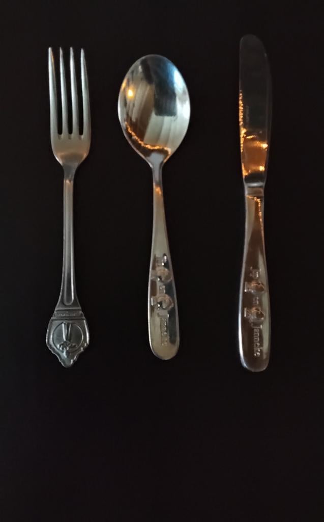 Vintage Retro kinderbestekje vork mes lepel, Ophalen of Verzenden