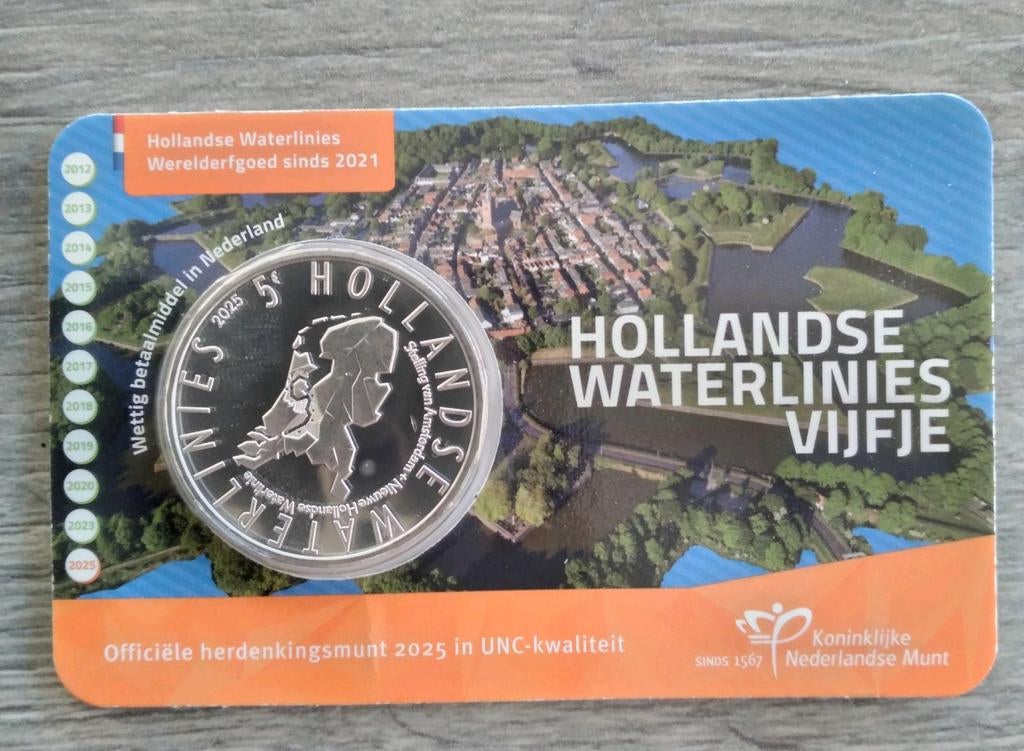 Hollandse Waterlinie Vijfje, Ophalen of Verzenden, Koningin Beatrix, Euro's