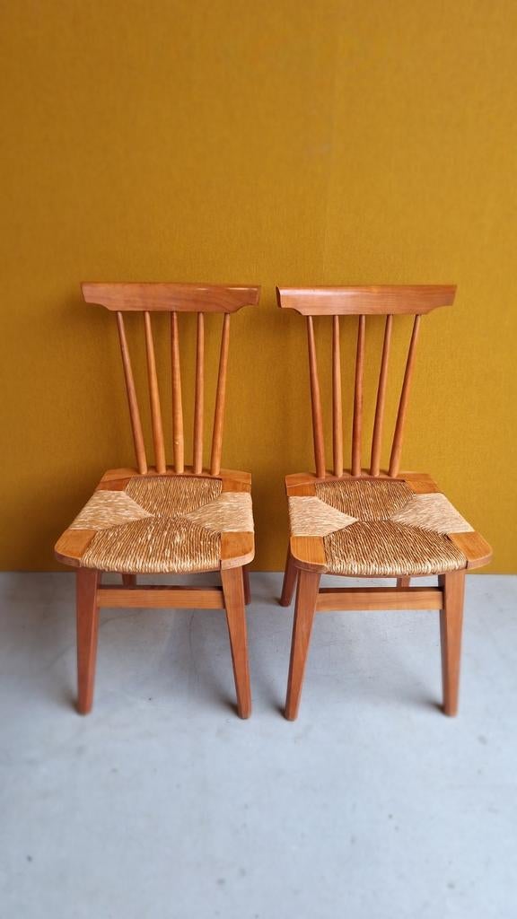 Set van 4 vintage design stoelen, Palissanderhout met skai, Huis en Inrichting, Gebruikt, Leer, Ophalen of Verzenden, Vier