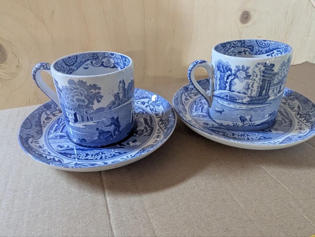 Antieke blauw-witte kop en schotel  SPODE set (2 stuks), Ophalen of Verzenden