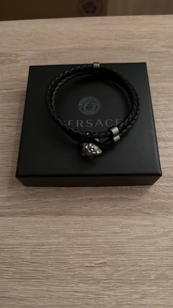 Mooie Versace armband voor heren, Verzenden, Zo goed als nieuw, Zwart, Zilver