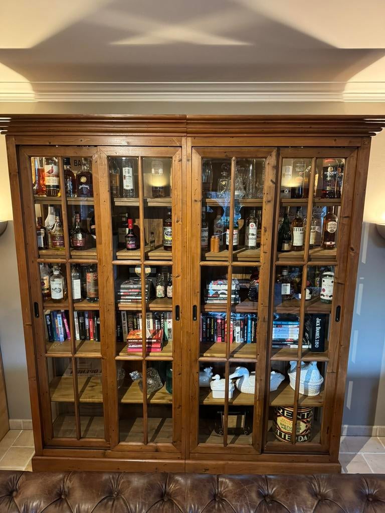 Mooie oude Winkel Vitrine kast Grenen., Ophalen, Zo goed als nieuw, 25 tot 50 cm, 200 cm of meer