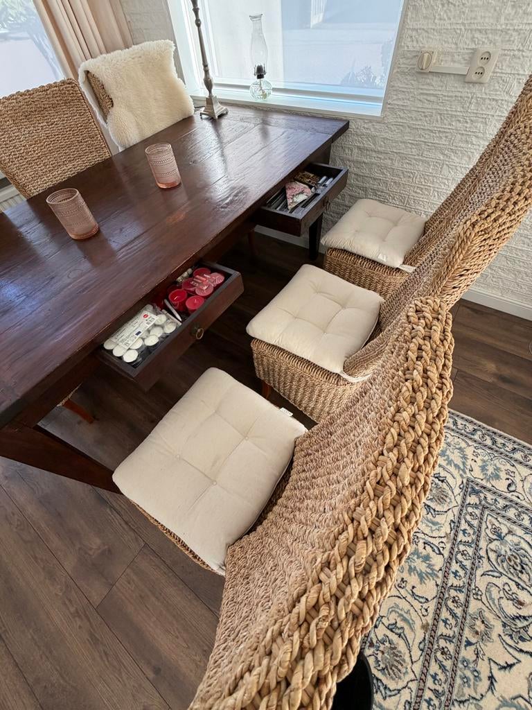 Robuuste houten eettafel met lades, Huis en Inrichting, Tafels | Eettafels, Gebruikt, 150 tot 200 cm, Vier personen, Rechthoekig