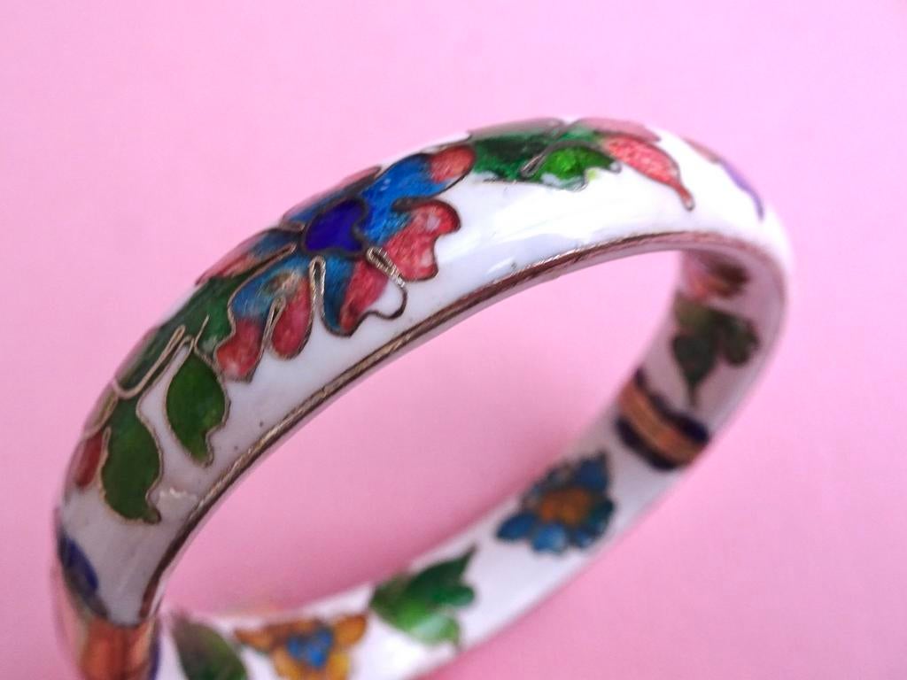 jwg Vintage cloisonne emaille armband wit gekleurd bloemen, Verzenden, Overige materialen, Armband