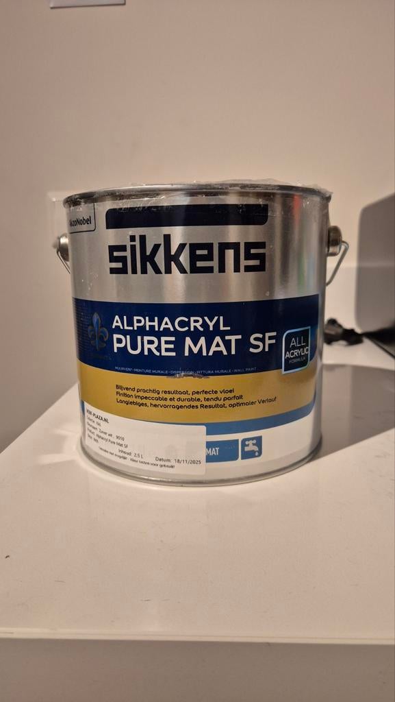 Sikkens Alphacryl Pure Mat SF 2.5L RAL 9010, Wit, Nieuw, Ophalen of Verzenden, Verf