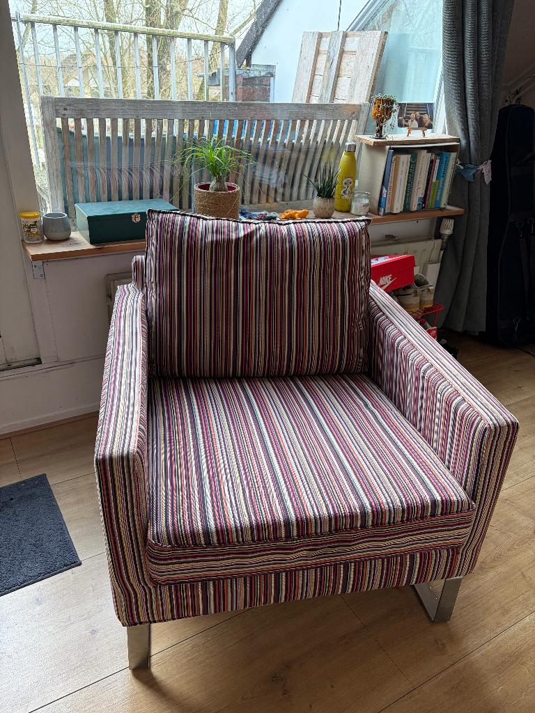 2x IKEA Mellby fauteuil retro multicolour streepjes, Huis en Inrichting, Fauteuils, Ophalen, Gebruikt, 75 tot 100 cm, Stof