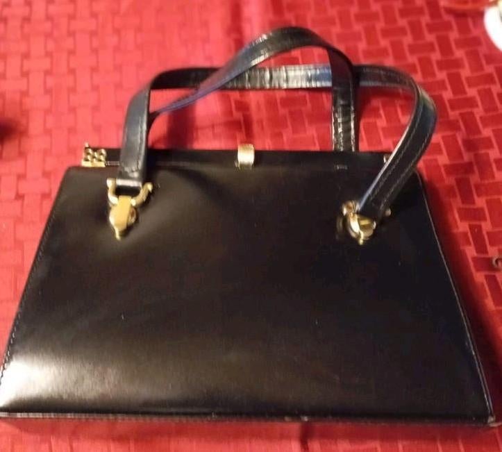 Vintage tas, zwart, met klein deukje op achterkant, Ophalen of Verzenden, Gebruikt, Zwart, Handtas