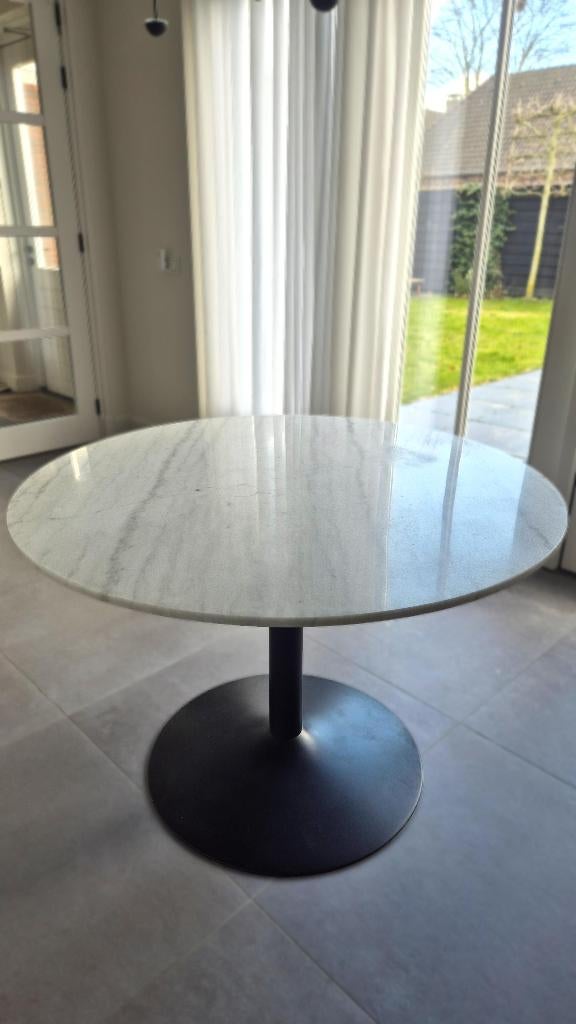 Moderne ronde marmeren eettafel - wit marmer - 110 cm, Ophalen, Gebruikt, Overige materialen, Rond