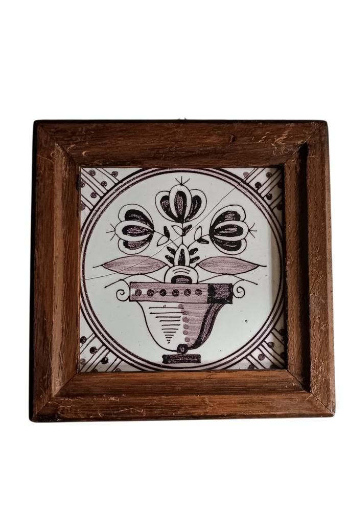 Antieke Hollandse Mangaan Tegel  -Delfts Paars-, Ophalen of Verzenden