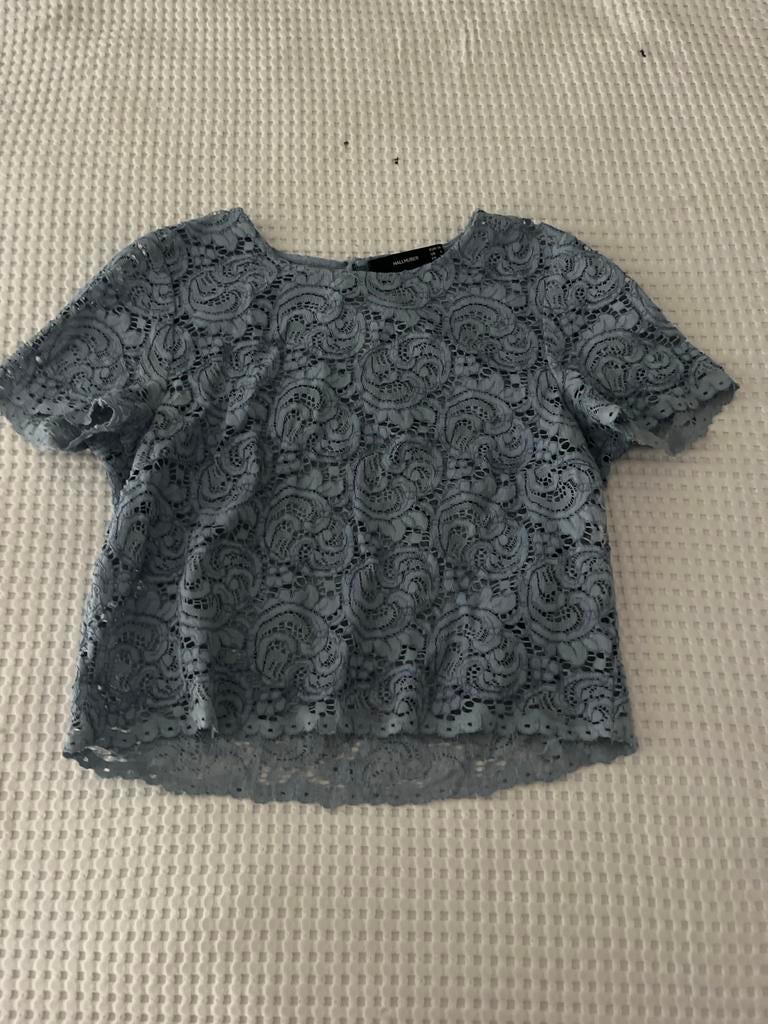 Manoukian Kanten Top met Korte Mouwen - Maat M, Maat 38/40 (M), Blauw, Ophalen of Verzenden, Zo goed als nieuw