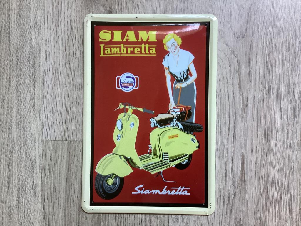 Vintage SIAM LAMBRETTA reclame bord Siambretta(geen emaille), Ophalen of Verzenden, Zo goed als nieuw, Reclamebord