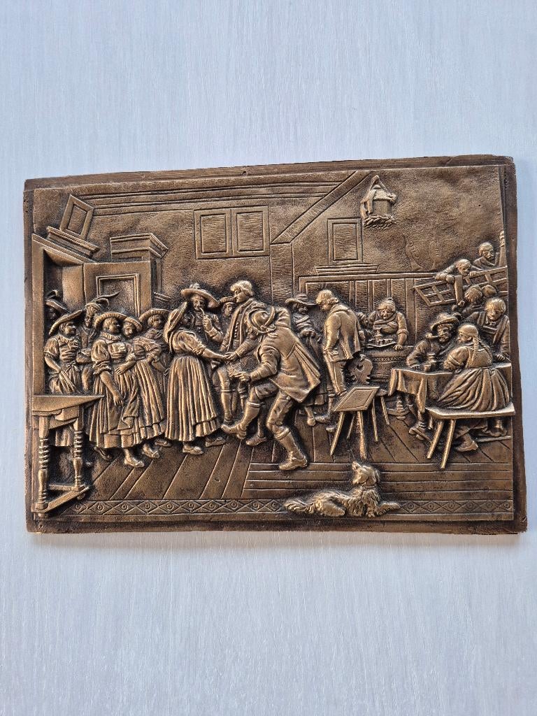 Bronzen Reliëf Plaquette Herberg, Ophalen of Verzenden, Brons