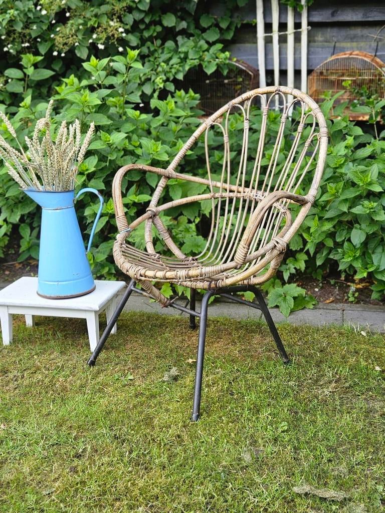 Vintage rotan tuinstoel, Tuin en Terras, Tuinstoelen, Ophalen, Rotan