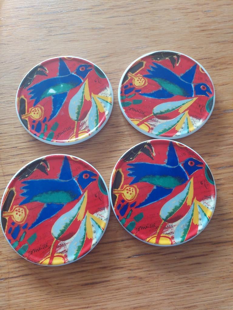 Set van 7  Corneille onderzetters met vogelmotief, Ophalen of Verzenden, Gebruikt, Glas of Kopje