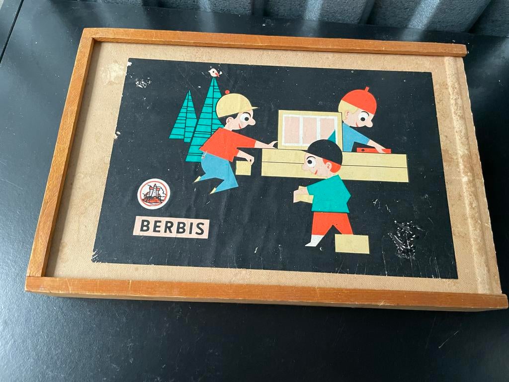Vintage Berbis Houten Bouwblokken in Doos, Ophalen of Verzenden, Gebruikt, Overige merken